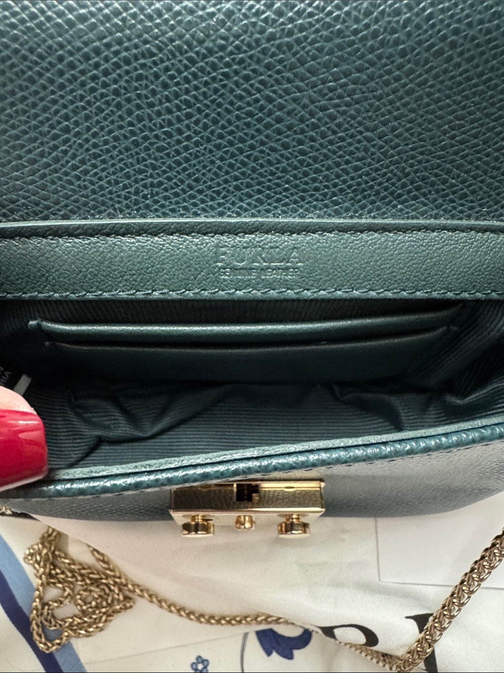 Furla Metropolis Mini Petrolio Leather Crossbody Bag - Picture 7 of 11